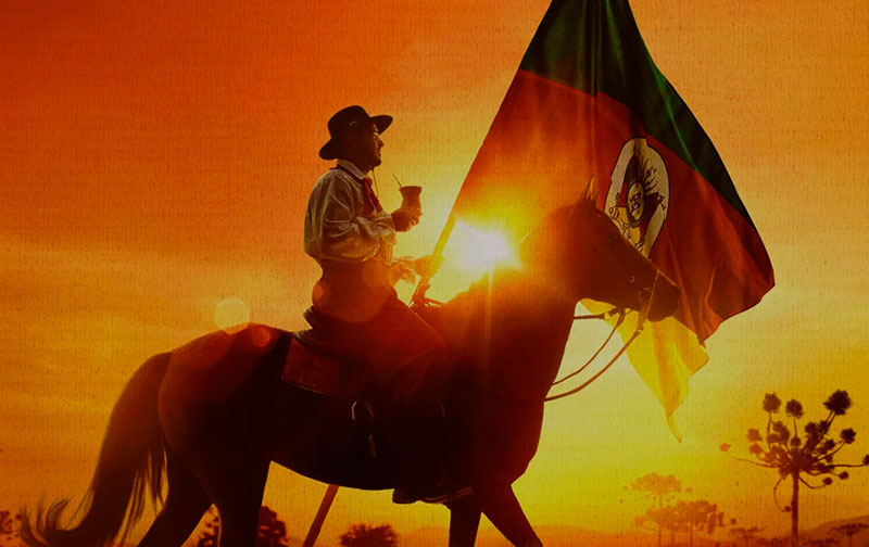 Tradição gaúcha com bandeira do Rio Grande do Sul